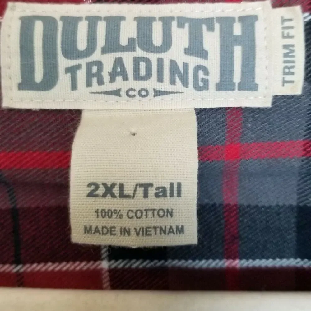 Duluth Trading Co Mens Plaid Button Down Shirt Sz 2XLT Trim Fit Gorpcore Casual